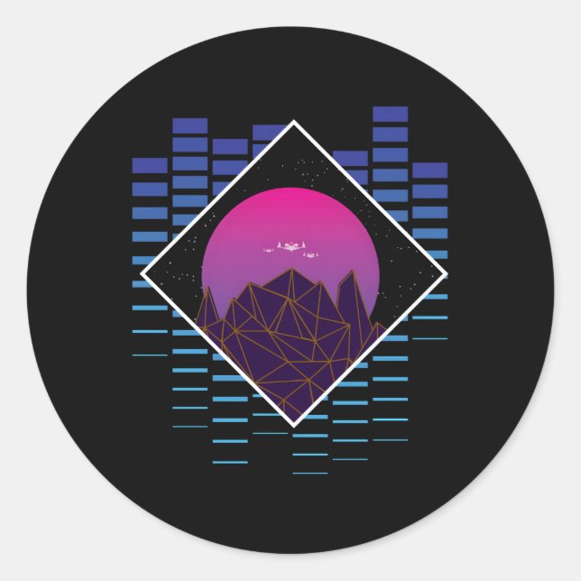 Sticker Rond Esthétique Vaporwave Synthwave Outrun (Devant)