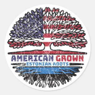 Sticker Rond Estonia Estonian American USA Tree Roots Flag