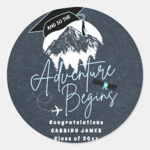 Sticker Rond Et donc l'aventure commence la graduation, la grad