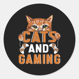 Sticker Rond Et Jouer Pour L'Amoureux des chats Jeu Vidéo Gamer