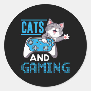 Sticker Rond Et Jouer Pour L'Amoureux des chats Jeu Vidéo Gamer