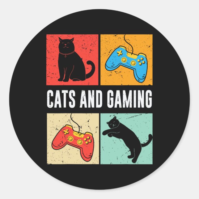 Sticker Rond Et Jouer Pour L'Amoureux des chats Jeu Vidéo Gamer (Devant)