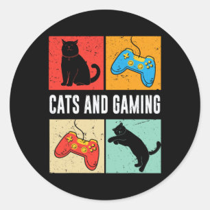 Sticker Rond Et Jouer Pour L'Amoureux des chats Jeu Vidéo Gamer