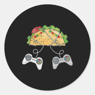 Sticker Rond Et Tacos Cinco De Mayo Vidéo-jeu Nourriture Mexica