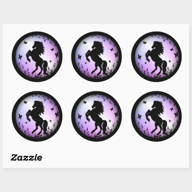 Sticker Rond Étalon noir cabré (Feuille)