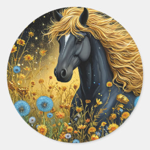 Sticker Rond Étalon Noir pour les Amoureux des Animaux & Cadeau