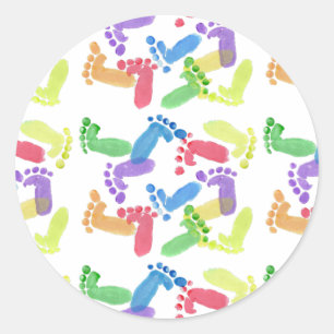Sticker Rond Étapes bébé, Pieds bébé, Empreintes bébé dans les