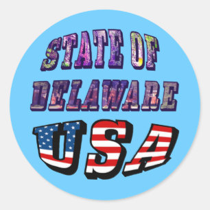 Sticker Rond Etat du Delaware USA Photo & Flag Text