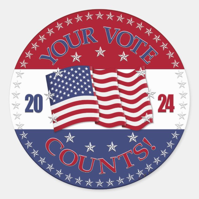Sticker Rond États-Unis 2024 Drapeau vos comptes de vote (Devant)