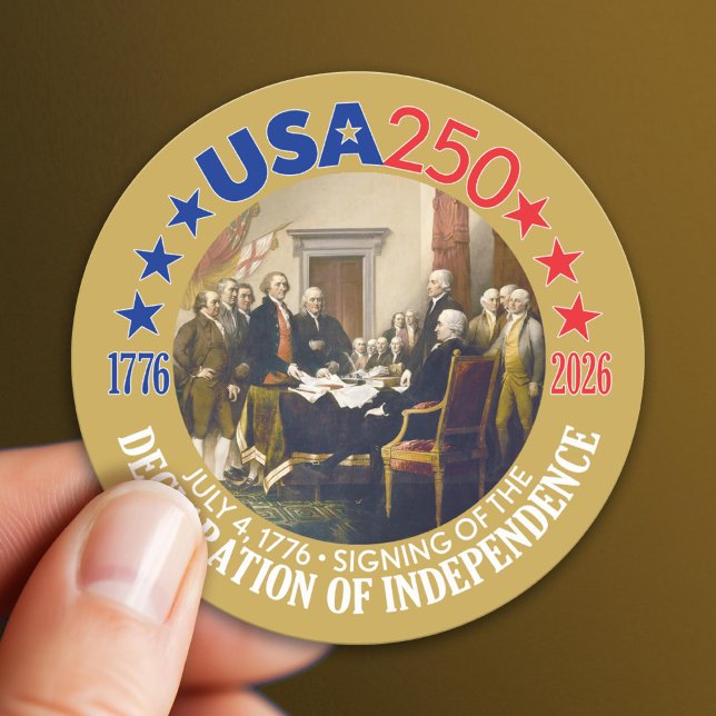 Sticker Rond États-Unis 250 - 1776-2026 - Déclaration d'indépen (USA 250 - America's 250th Celebration 1776-2026)