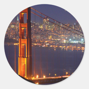 Sticker Rond États-Unis, Californie. Golden Gate Bridge la nuit