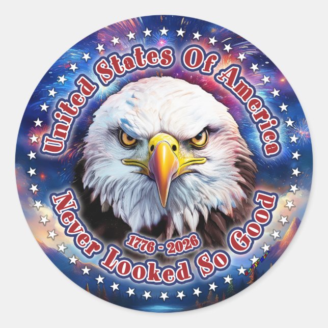 Sticker Rond États-Unis d'Amérique Feux d'Artifice Brown Eagle  (Devant)