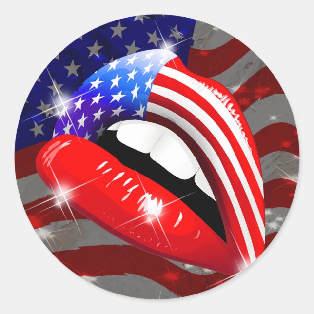 Sticker Rond Etats-Unis Drapeau à lèvres sensuelles (Devant)