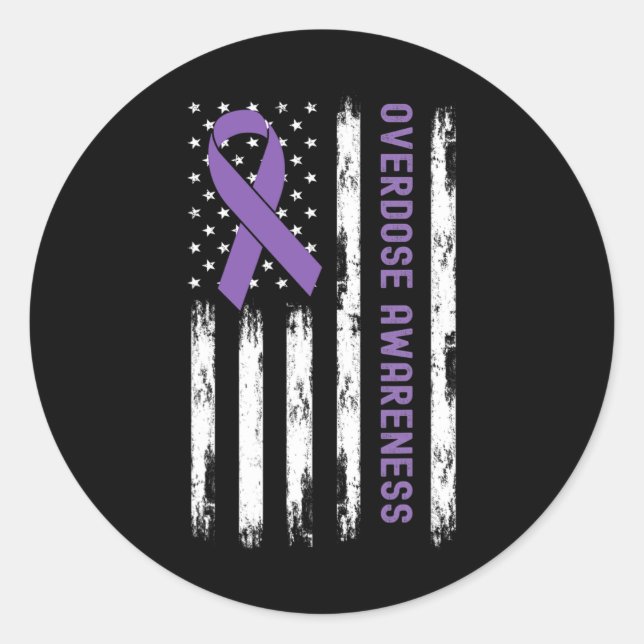 Sticker Rond États-Unis Drapeau Purple Ribbon Sensibilisation à (Devant)