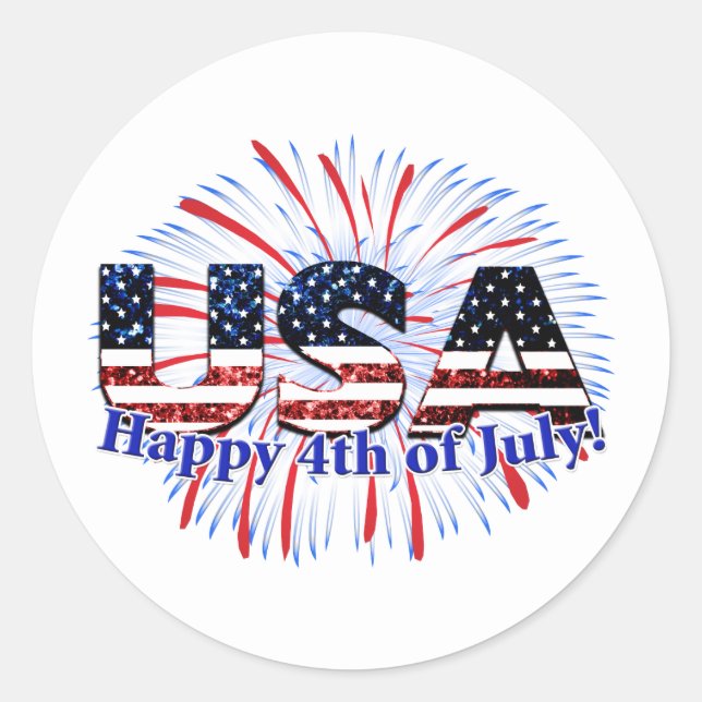 Sticker Rond Etats-Unis drapeau texte parties scintillant feux  (Devant)