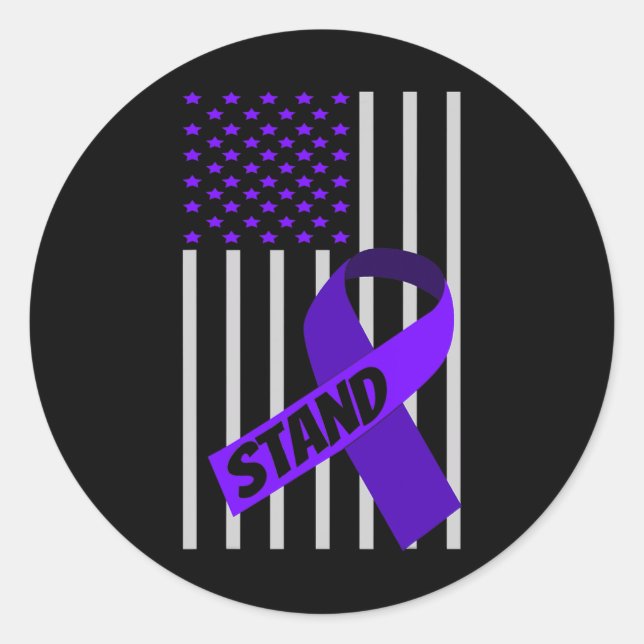 Sticker Rond États-Unis Drapeau violet ruban Pancerrique Sensib (Devant)