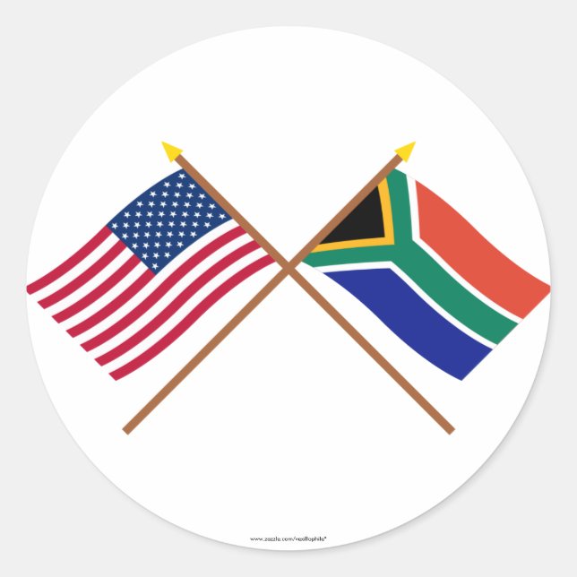 Sticker Rond États-Unis et Afrique du Sud drapeaux croisés (Devant)