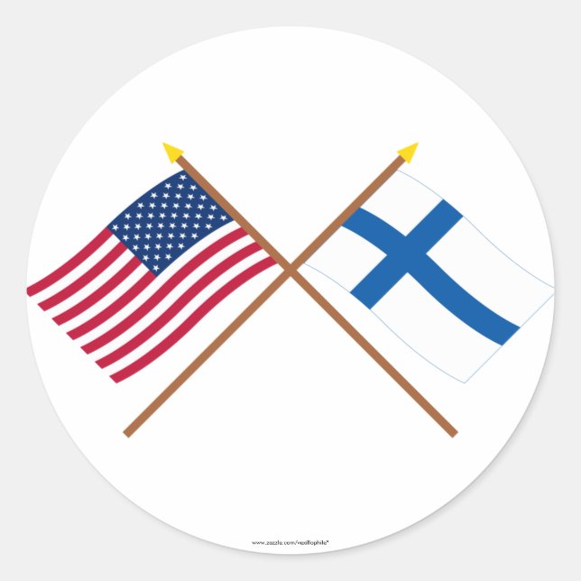Sticker Rond États-Unis et Finlande Drapeaux croisés (Devant)