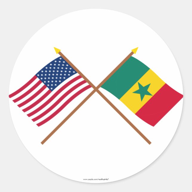 Sticker Rond États-Unis et Sénégal Drapeaux croisés (Devant)