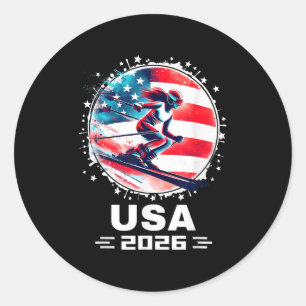 Sticker Rond États-Unis États-Unis Drapeau américain Ski U