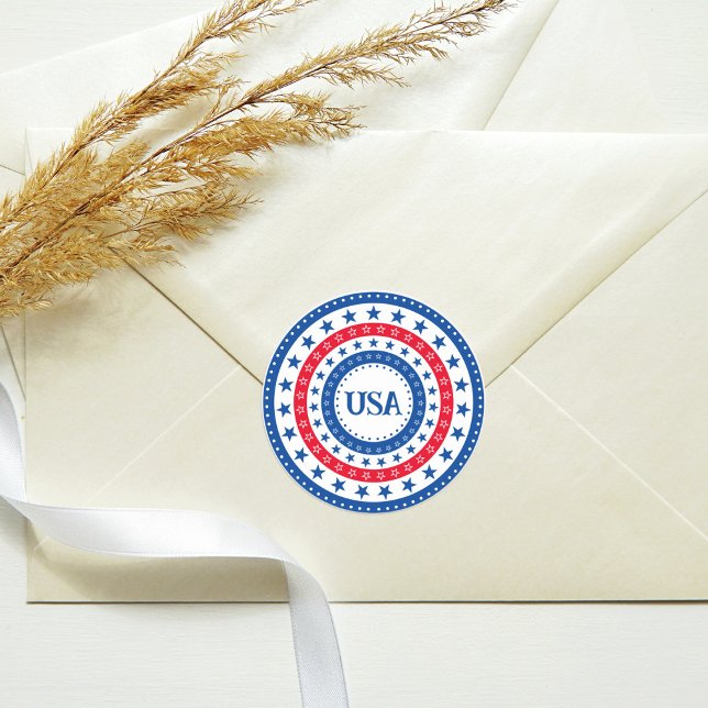 Sticker Rond États-Unis Étoiles rouges, blanches et bleues avec (Créateur téléchargé)