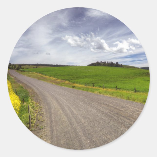 Sticker Rond États-Unis, Idaho, Comté d'Idaho, Champ de canola (Devant)