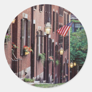 Sticker Rond États-Unis, Massachusetts, Boston, Maisons le long