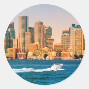 Sticker Rond États-Unis, Massachusetts. Panorama du front de me