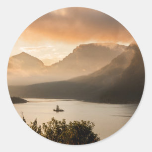 Sticker Rond États-Unis, Montana, Glacier National Park. Lever 