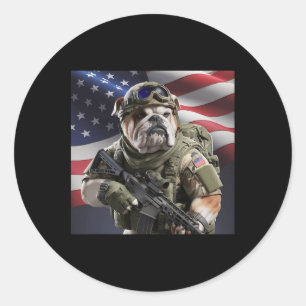 Sticker Rond États-Unis Patriot Bull Dog En Commando