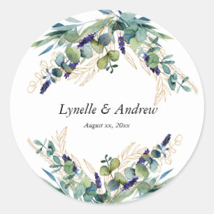Sticker Rond Été, Bleu, Vert, Aquarelle Mariage Floral
