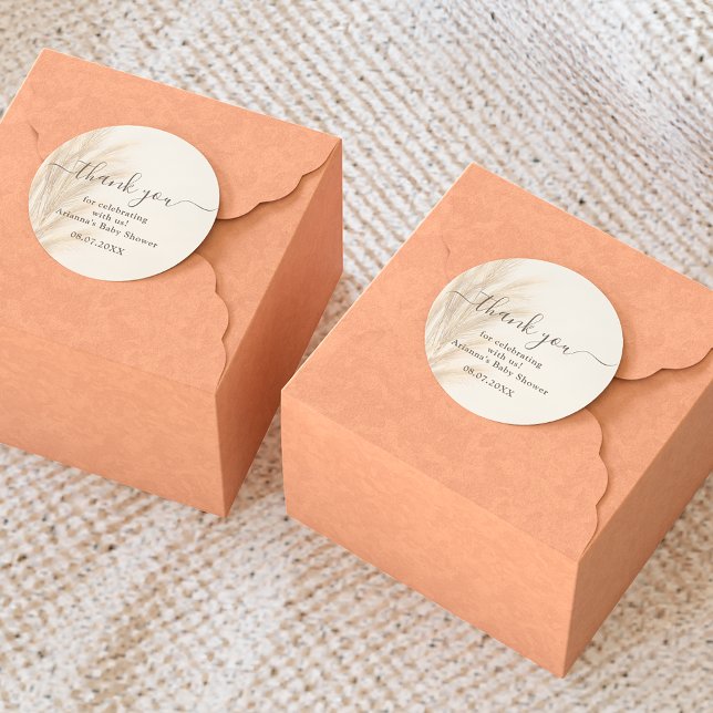 Sticker Rond Été bohème herbe de pampas aquarelle Merci bébé (Créateur téléchargé)