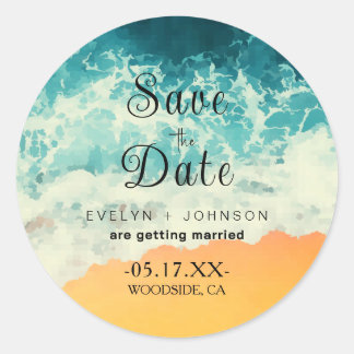 Sticker Rond Eté Contemporain Ocean Beach Mariage