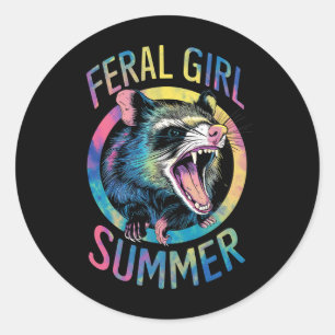 Sticker Rond Été de fille sauvage Opossum Tie Dye Raton laveur