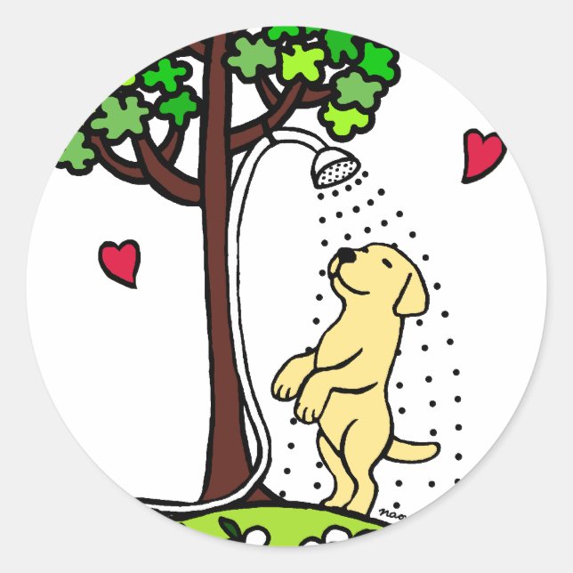 Sticker Rond Été Eau Amusante Jaune Labrador Dessin (Devant)