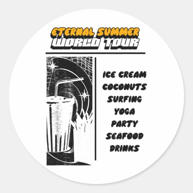 Sticker Rond Été Éternel - Glaces Coco Surf Yoga ( (Devant)