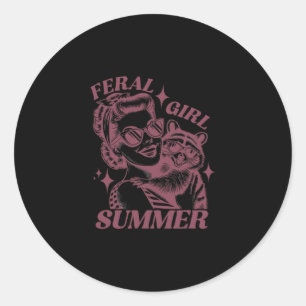 Sticker Rond Été Fille Sauvage Raton Laveur Mignon Raton Laveur