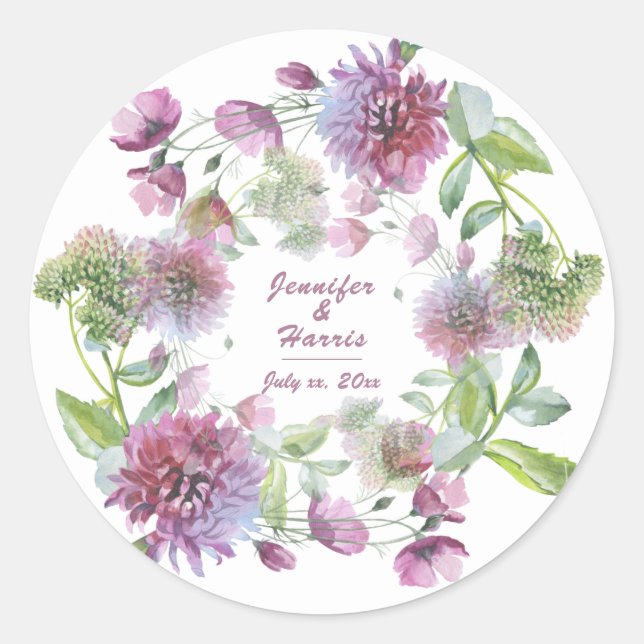 Sticker Rond Été Floral Violet En Mariage Fleur (Devant)