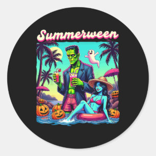 Sticker Rond Été Halloween Zombie Frankenstein Bo