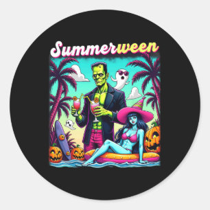 Sticker Rond Été Halloween Zombie Frankenstein Bo