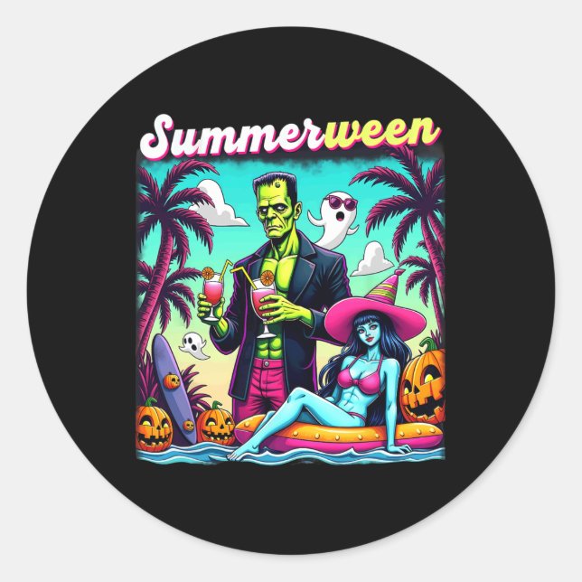 Sticker Rond Été Halloween Zombie Frankenstein Bo (Devant)