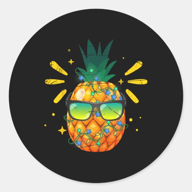 Sticker Rond Été Hawaïen Drôle de Simple Pineapple Noël  (Devant)