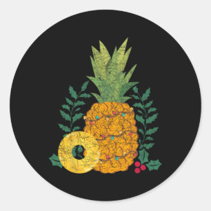 Sticker Rond Été Hawaïen Fruit Ananas Noël Tropical