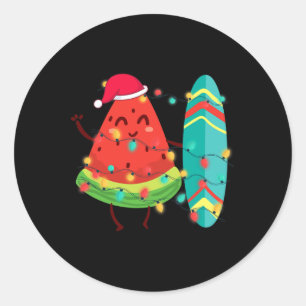 Sticker Rond Été Hawaïen Tropical Surfeur Pastèque Noël