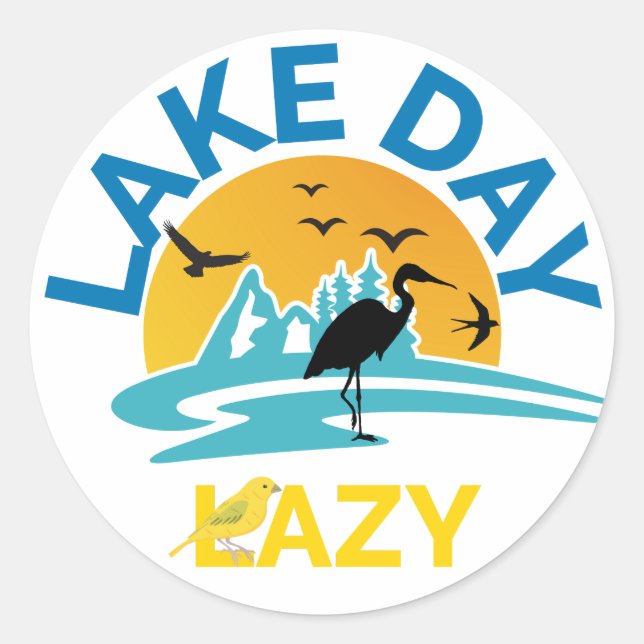 Sticker Rond Été Nature "Lake Day Lazy" Vibes extérieures Desig (Devant)