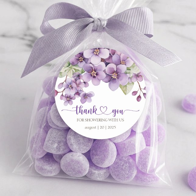 Sticker Rond Été Purple Delicate Violet Fleurs Merci (Summer Purple Delicate Violet Flowers Thank You Classic Round Sticker)