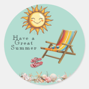 Sticker Rond Été Sun Beach Chaise Lunettes de soleil Rouges Ton
