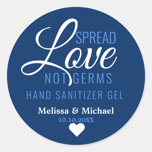 Sticker Rond Étendre l'amour non Germes Sanitizer Blue Wedding  (Devant)