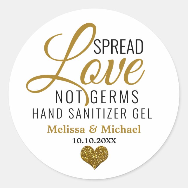 Sticker Rond Étendre l'amour pas Germes Sanitizer Gold Heart (Devant)