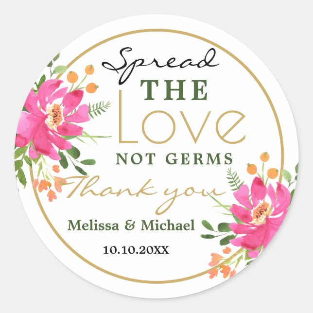 Sticker Rond Étendre le Sanitizer Mariage Floral Sanitizer Merc (Devant)